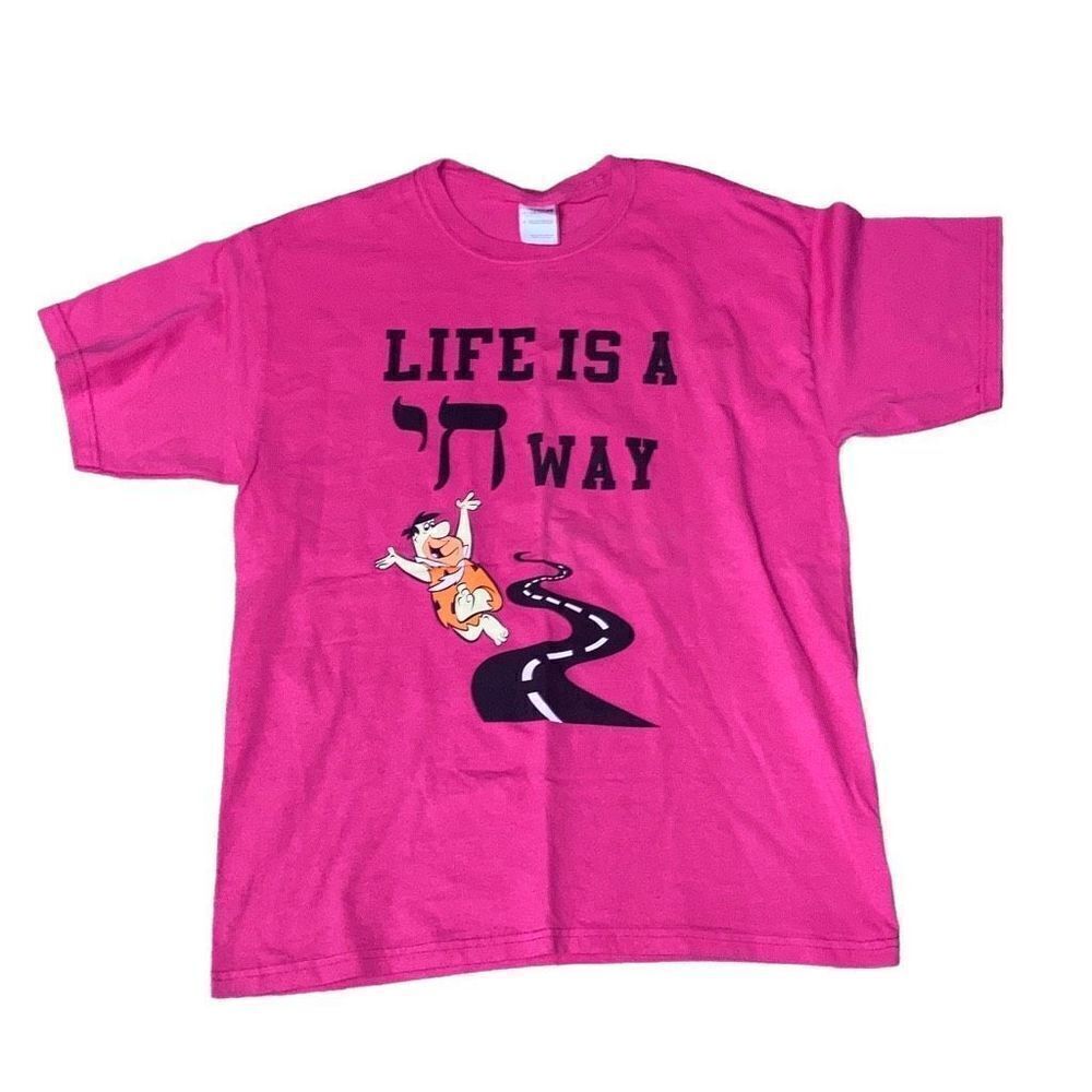 Vintage Gildan Sz Men’s Large Flintstones Israel Hebrew Life is a Chai Way Shirt